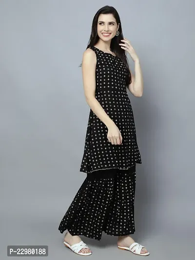 Black Aline Rayon Floral Printed Trendy kurta Sharara Set-thumb0