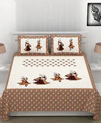 Traditional Rajasthani Cotton Jaipuri Print 144 TC Double Bedsheet with 2 Pillow Covers-thumb1