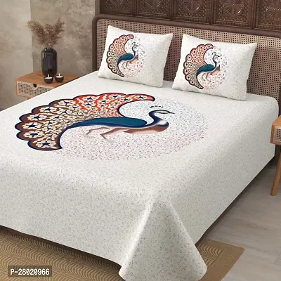 Traditional Rajasthani Cotton Jaipuri Print 144 TC Double Bedsheet with 2 Pillow Covers-thumb0