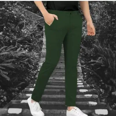 Elegant Lycra Solid Casual Trousers For Men