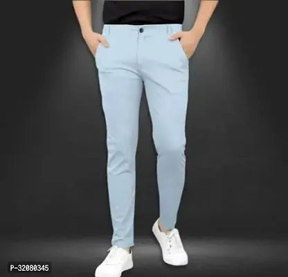 Comfortable Blue Cotton Spandex Mid-Rise Trouser For Men-thumb0