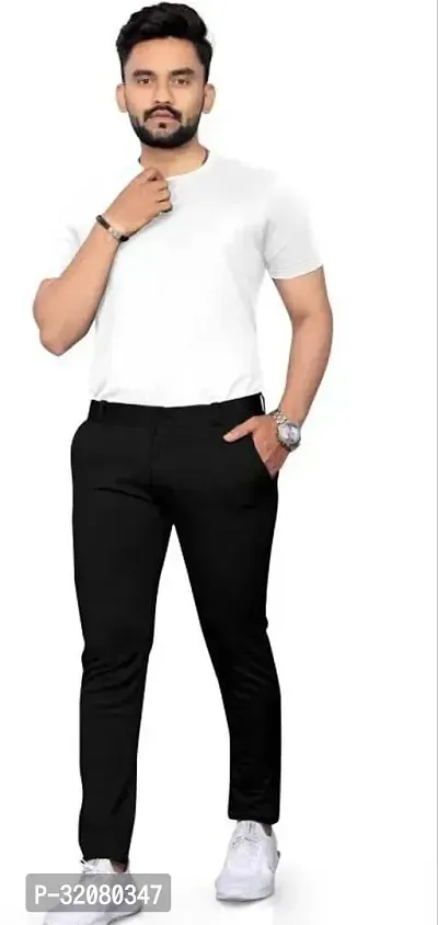 Comfortable Black Cotton Spandex Mid-Rise Trouser For Men-thumb0