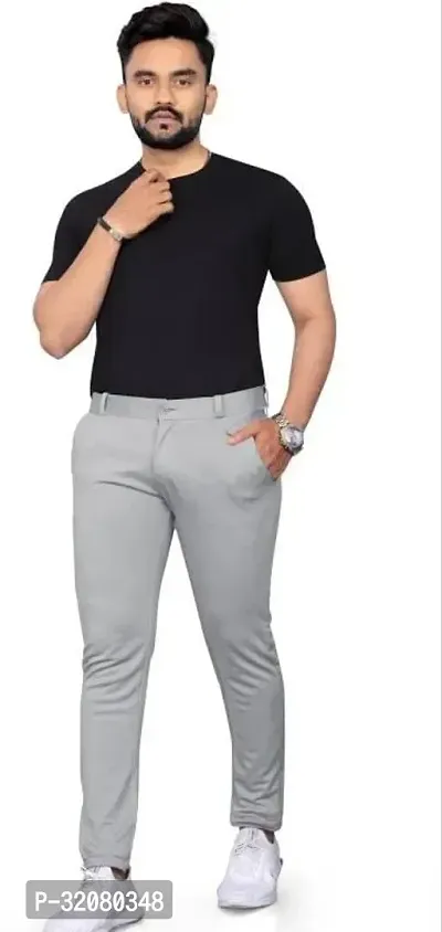 Comfortable Grey Cotton Spandex Mid-Rise Trouser For Men-thumb0