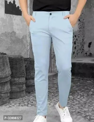 Comfortable Blue Cotton Spandex Mid-Rise Trouser For Men-thumb0