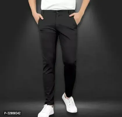 Comfortable Black Cotton Spandex Mid-Rise Trouser For Men-thumb0