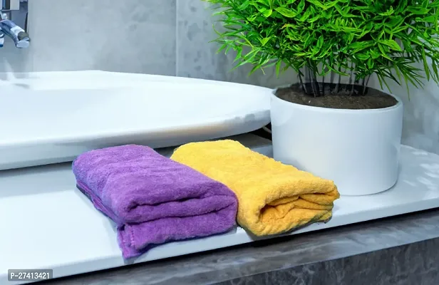 FinesseDecor Towels for Bath Large Size (45x19 inches each) Set of 2 Bath Towels for Men/Women, Bathing Towels, Supersoft Towels, 100% Microfiber 2 Pieces (Purple and Sun Yellow Colour)-thumb0