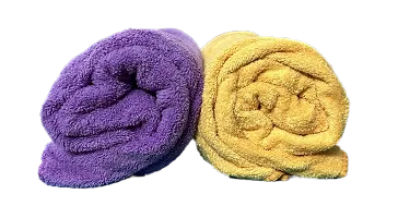 FinesseDecor Towels for Bath Large Size (45x19 inches each) Set of 2 Bath Towels for Men/Women, Bathing Towels, Supersoft Towels, 100% Microfiber 2 Pieces (Purple and Sun Yellow Colour)-thumb1