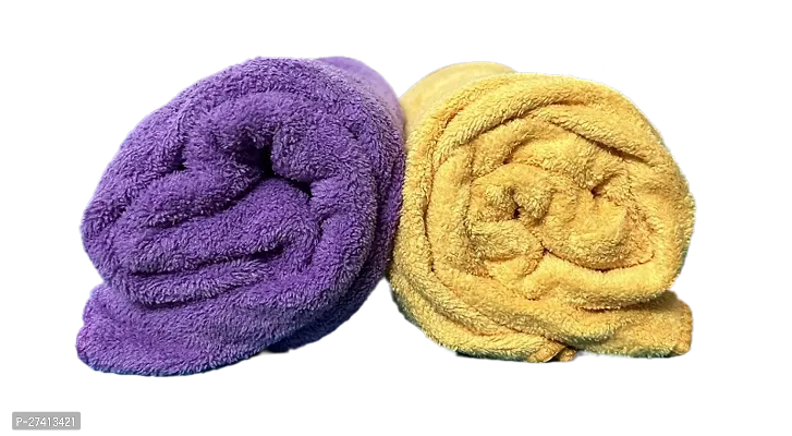 FinesseDecor Towels for Bath Large Size (45x19 inches each) Set of 2 Bath Towels for Men/Women, Bathing Towels, Supersoft Towels, 100% Microfiber 2 Pieces (Purple and Sun Yellow Colour)-thumb2