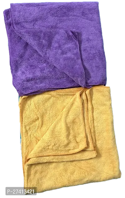 FinesseDecor Towels for Bath Large Size (45x19 inches each) Set of 2 Bath Towels for Men/Women, Bathing Towels, Supersoft Towels, 100% Microfiber 2 Pieces (Purple and Sun Yellow Colour)-thumb3