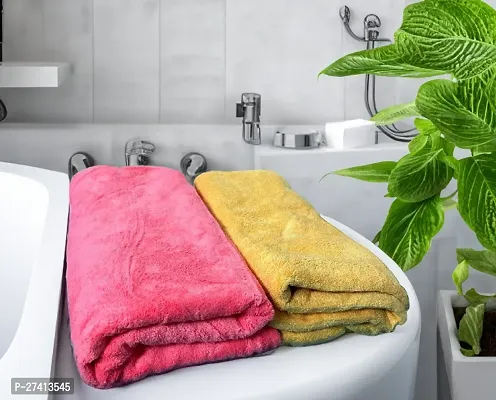 Finesse Decor Towels for Bath Large Size (45x19 inches each) Set of 2 Bath Towels for Men/Women, Bathing Towels, Supersoft Towels, 100% Microfiber 2 Pieces (Neon Pink and Sun Yellow Colour)