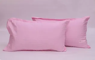 Finesse Decor 250 TC Mixed Cotton Plain Microstripe Pink Bedsheet Set for Double Size Bed Sheets (90 x100 inch) with 2 pillow covers (20x12 inch each)-thumb1