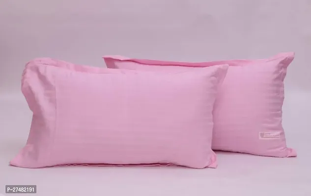 Finesse Decor 250 TC Mixed Cotton Plain Microstripe Pink Bedsheet Set for Double Size Bed Sheets (90 x100 inch) with 2 pillow covers (20x12 inch each)-thumb2