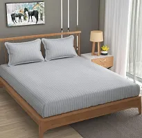 250 TC Cotton Blend Double Bed Sheet (90 x100 inch) with 2 Pillow Covers (Light Grey)-thumb1