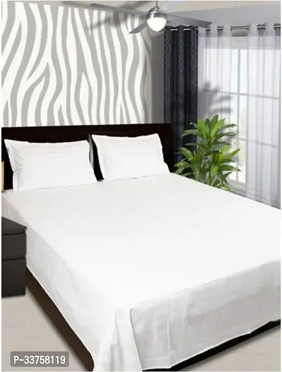 250 TC Cotton Blend Double Bed Sheet (90 x100 inch) with 2 Pillow Covers (White)-thumb5