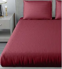 250 TC Cotton Blend Double Bed Sheet (90 x100 inch) with 2 Pillow Covers (Maroon Microstripe)-thumb1