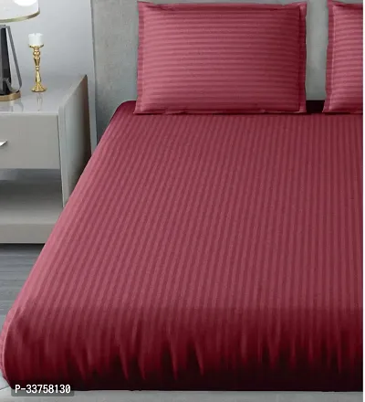 250 TC Cotton Blend Double Bed Sheet (90 x100 inch) with 2 Pillow Covers (Maroon Microstripe)-thumb2