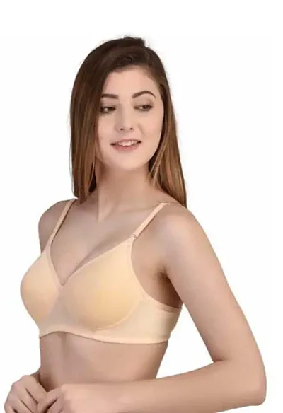 INDOWEST Fashion Seamless Cotton Non Padded Bra, SMS Molded, (Pack of 1) Mongolian White and Beige and Persian Black