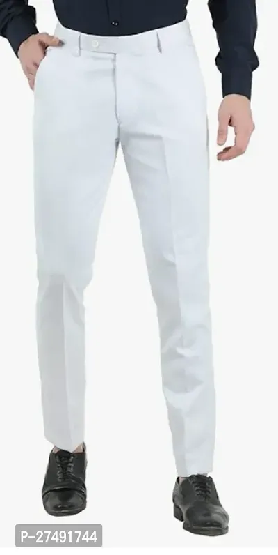 Stylish Polyester White Easy Wash Trousers For Men-thumb0