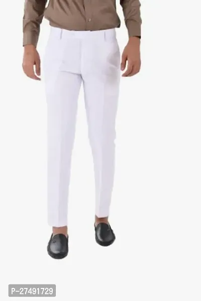 Stylish Polyester White Easy Wash Trousers For Men-thumb0