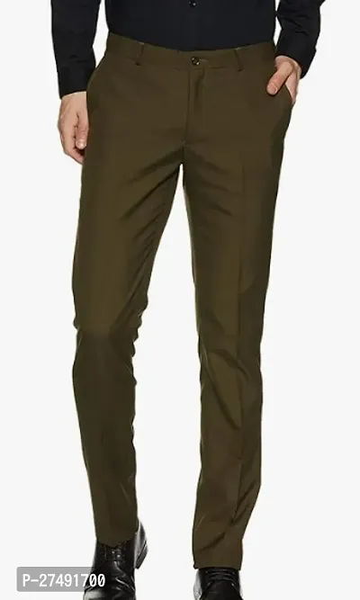 Stylish Polyester Green Easy Wash Trousers For Men