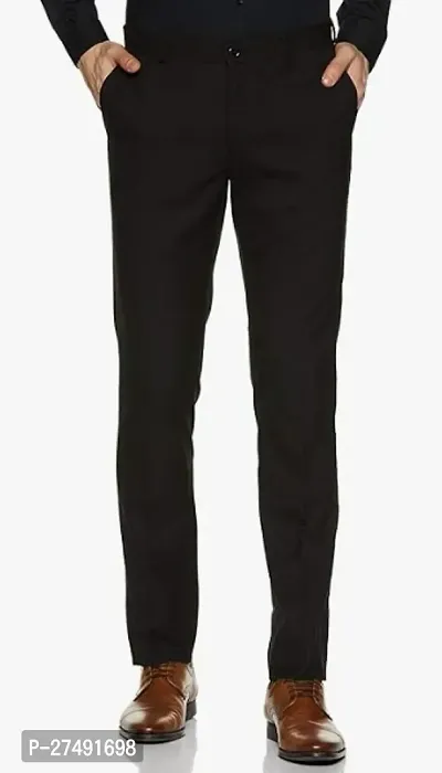 Stylish Polyester Black Easy Wash Trousers For Men-thumb0