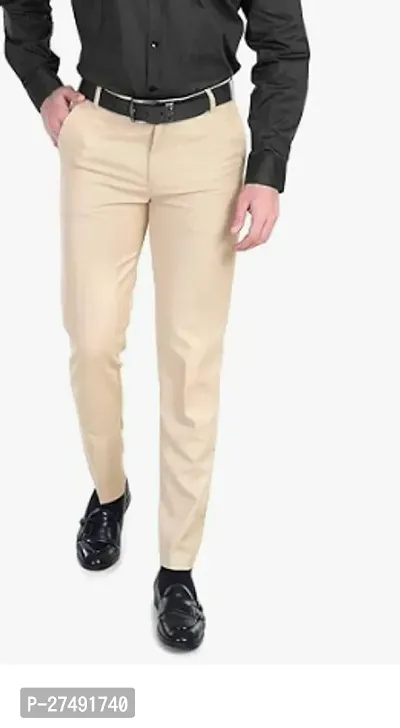 Stylish Polyester Off White Easy Wash Trousers For Men-thumb0