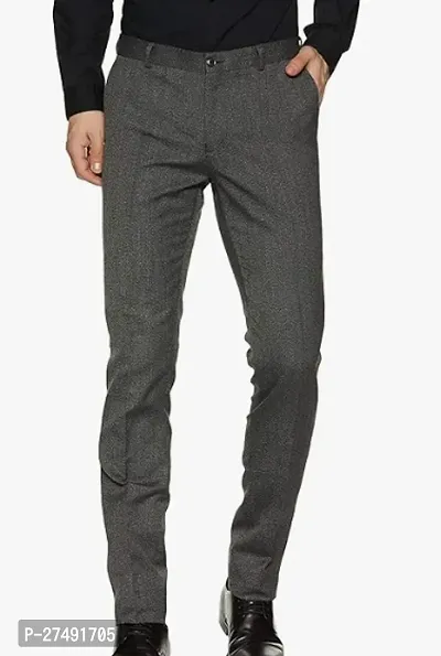 Stylish Polyester Grey Easy Wash Trousers For Men-thumb0