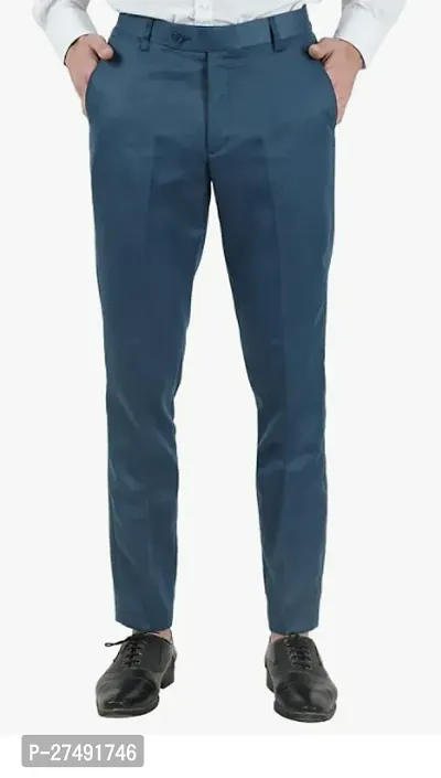 Stylish Polyester Blue Easy Wash Trousers For Men-thumb0