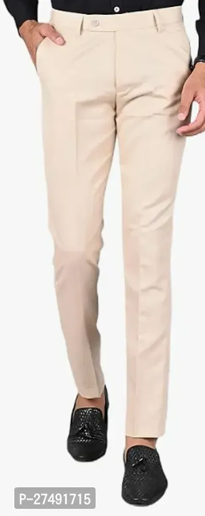 Stylish Polyester Off White Easy Wash Trousers For Men-thumb0