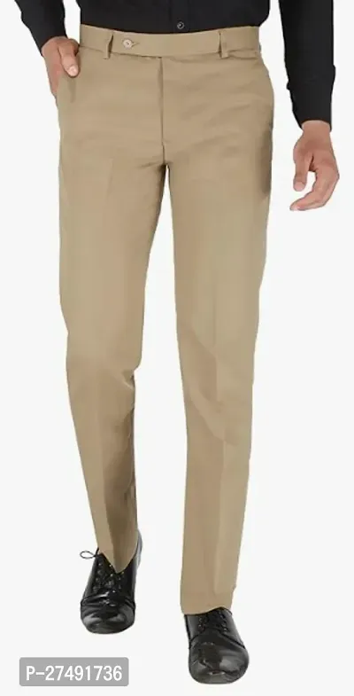 Stylish Polyester Brown Easy Wash Trousers For Men-thumb0