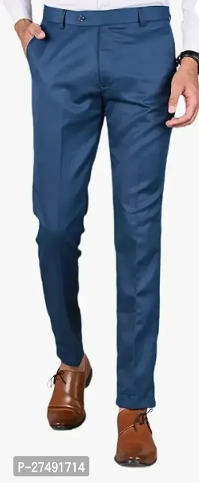 Stylish Polyester Blue Easy Wash Trousers For Men