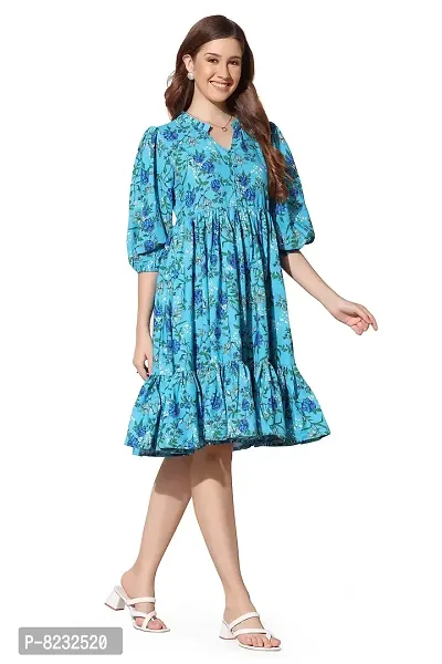 Fashion Dream Women?۪s BSY Polyester Light Blue Floral Print Dresses