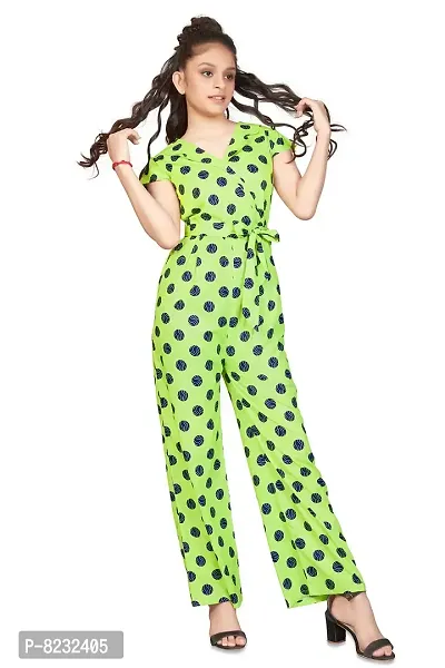 Fashion Dream Girl?۪s Lime Polka Printed Long Jumpsuit