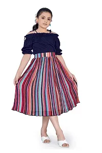 Fashion Dream Girl?۪s Navy Blue Lycra Top with Accordion Pleated Georgette Skirt Clothing Set-thumb4