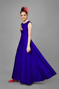 Stylish Satin Blue Embroidered Long Dress For Girls-thumb2