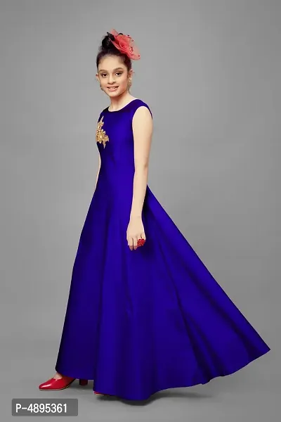 Stylish Satin Blue Embroidered Long Dress For Girls-thumb3