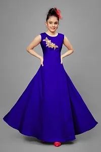 Stylish Satin Blue Embroidered Long Dress For Girls-thumb3