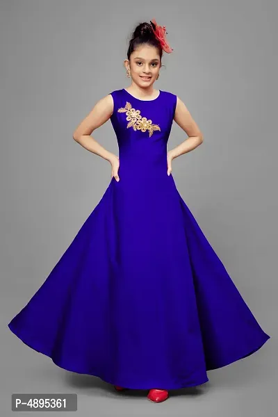 Stylish Satin Blue Embroidered Long Dress For Girls-thumb4