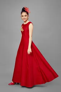 Stylish Satin Red Embroidered Long Dress For Girls-thumb2