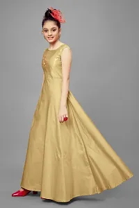 Stylish Satin Beige Embroidered Long Dress For Girls-thumb2