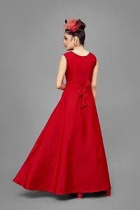 Stylish Satin Red Embroidered Long Dress For Girls-thumb1