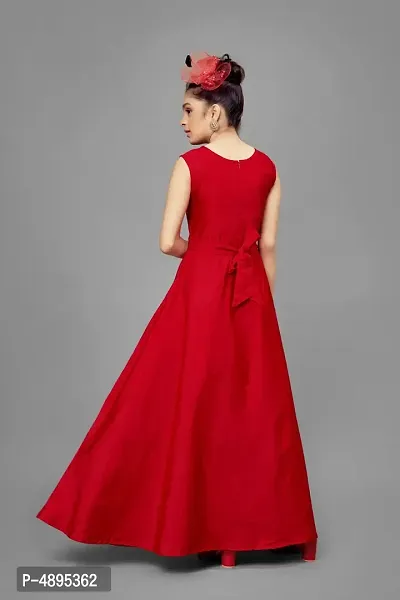 Stylish Satin Red Embroidered Long Dress For Girls-thumb2