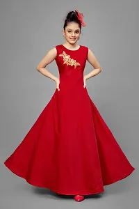 Stylish Satin Red Embroidered Long Dress For Girls-thumb3