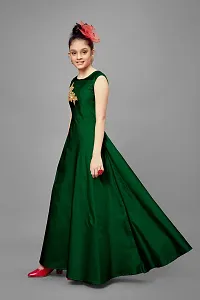 Stylish Satin Green Embroidered Long Dress For Girls-thumb2