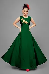 Stylish Satin Green Embroidered Long Dress For Girls-thumb3