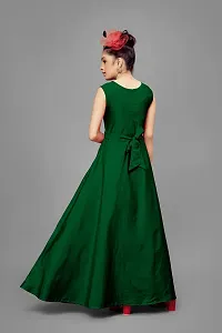 Stylish Satin Green Embroidered Long Dress For Girls-thumb1