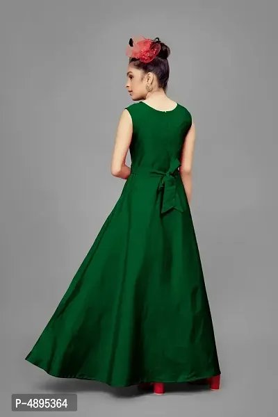 Stylish Satin Green Embroidered Long Dress For Girls-thumb2