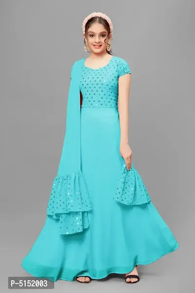Girl's Ethnic Gown Maxi Dress With Dupatta