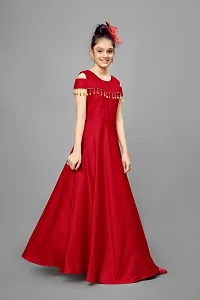 Stylish Taffeta Satin Red Woven Design Maxi Gown Dress For Girls-thumb1