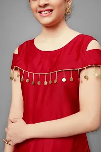 Stylish Taffeta Satin Red Woven Design Maxi Gown Dress For Girls-thumb4